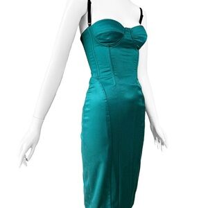 Dolce & Gabbana Vintage Y2K Strapless Teal Corset, Bodycon, Pencil Dress XS
